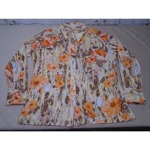 Vintage 70s Disco Shirt Button Up Dagger Collar Floral Print Womens Large Art